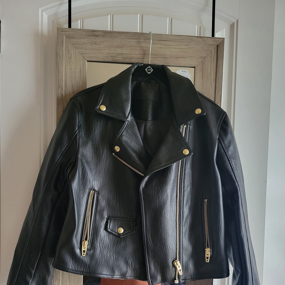 Blank NYC Black Faux Leather Moto Jacket with Gold Accents